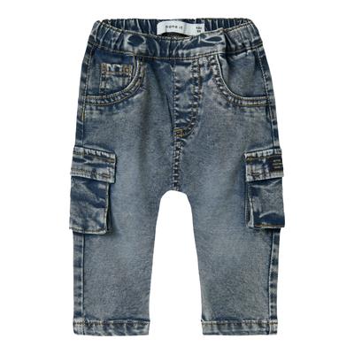 Loose-fit-Jeans NAME IT "NBMBEN BAGGY CARGO JEANS 2727-YB NOOS", Jungen, Gr. 68, N-Gr, blau (dunkelblau denim), Denim/Jeans, Obermaterial: 71% Lyocell, 20% Polyester, 8% Viskose, 1% Elasthan, Abriebeffekte, casual, relaxed fit knöchellang, Jeans Image
