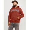 Hoodie "JJECALEB VARSITY SWEAT HOOD NOOS PLS", Herren, Gr. 6XL, rot (burnt henna), Sweatware, Obermaterial: 70% Baumwolle, 30% Polyester, JACK & JONES PLUSSIZE, bedruckt, casual, relaxed fit normal, Langarm Rippbündchen, Sweatshirts