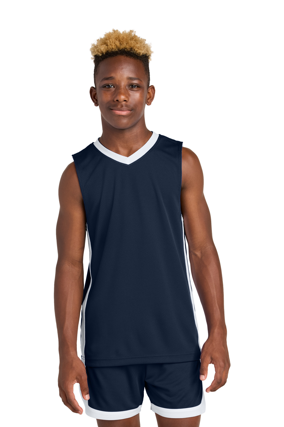 Sport-Tek YST900 Athletic Youth Rival Basketball Rev Jersey T-Shirt in True Navy Blue/White size Small | Polyester