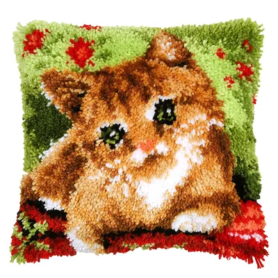 Knüpfkissen Katze in Wiese Image