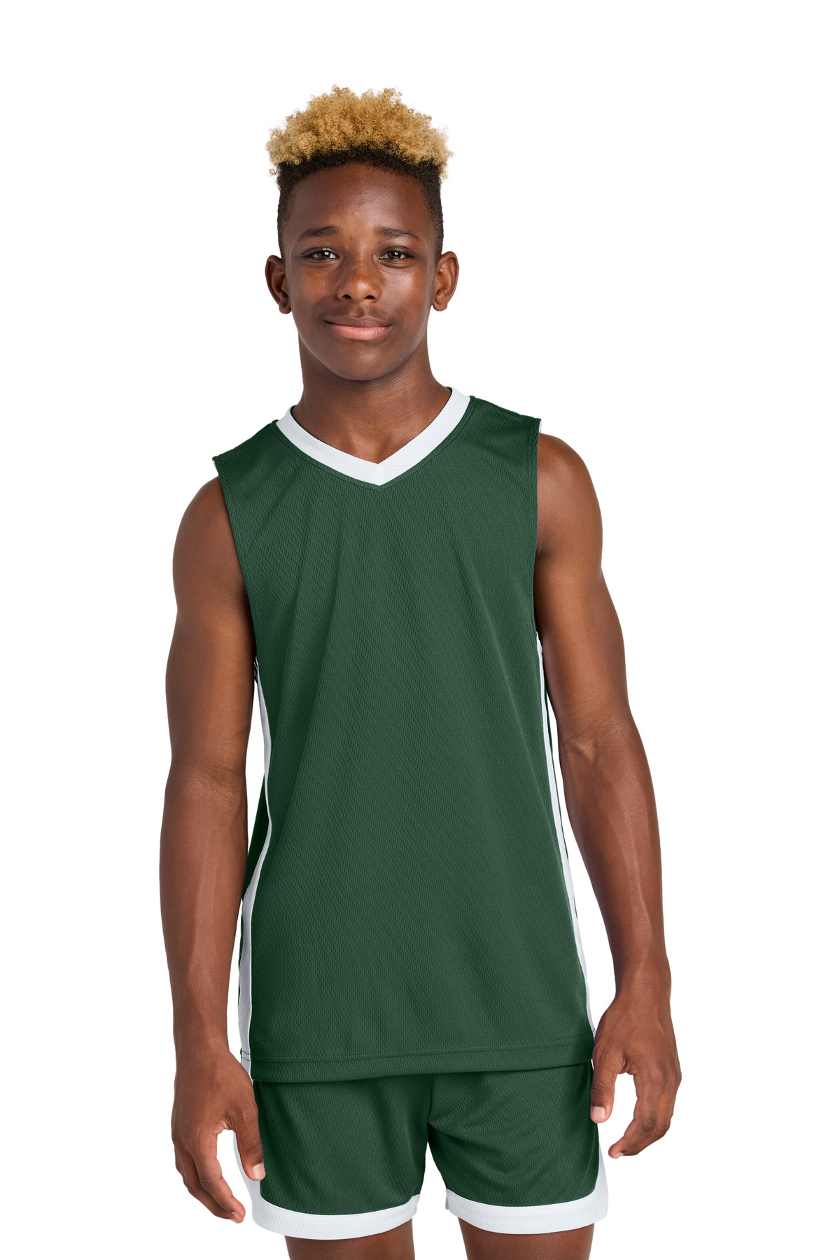 Sport-Tek YST900 Athletic Youth Rival Basketball Rev Jersey T-Shirt in Forest Green/White size Small | Polyester