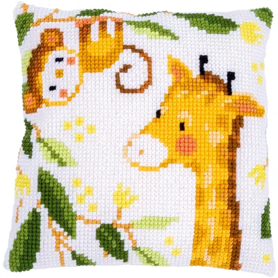 Kreuzstichkissen Affe & Giraffe Image