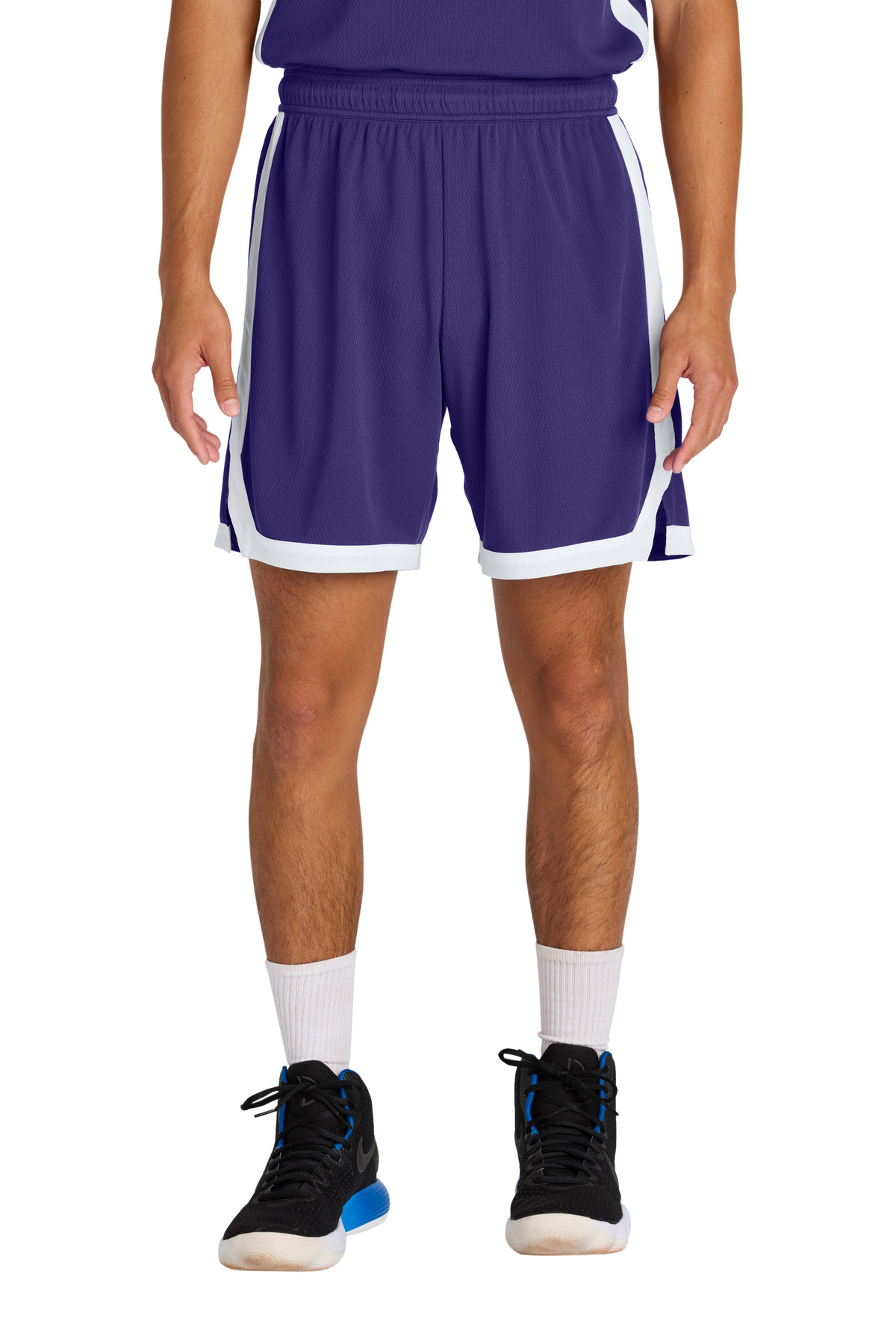 Sport-Tek ST901 Rival Basketball 7'Short in Purple/White size Large | Polyester