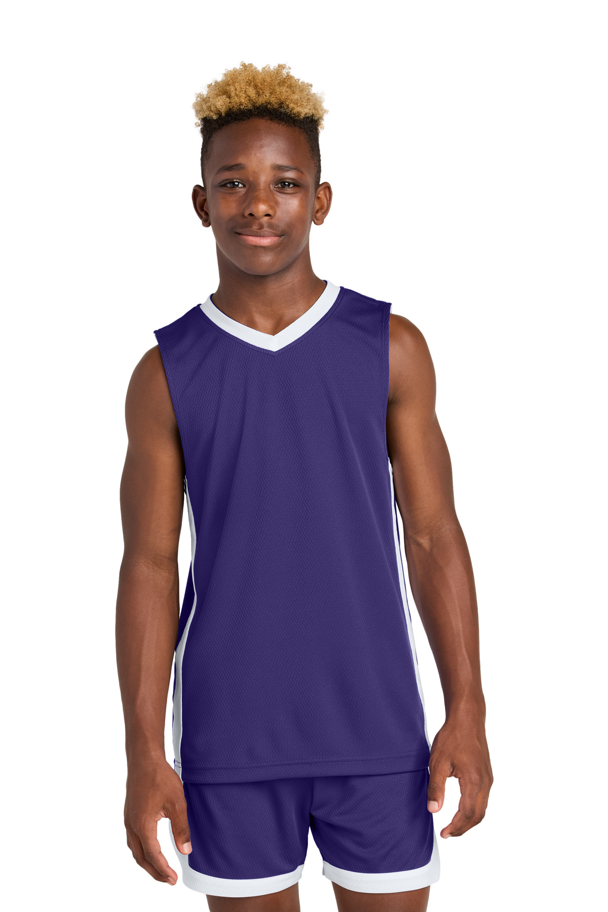Sport-Tek YST900 Athletic Youth Rival Basketball Rev Jersey T-Shirt in Purple/White size XS | Polyester