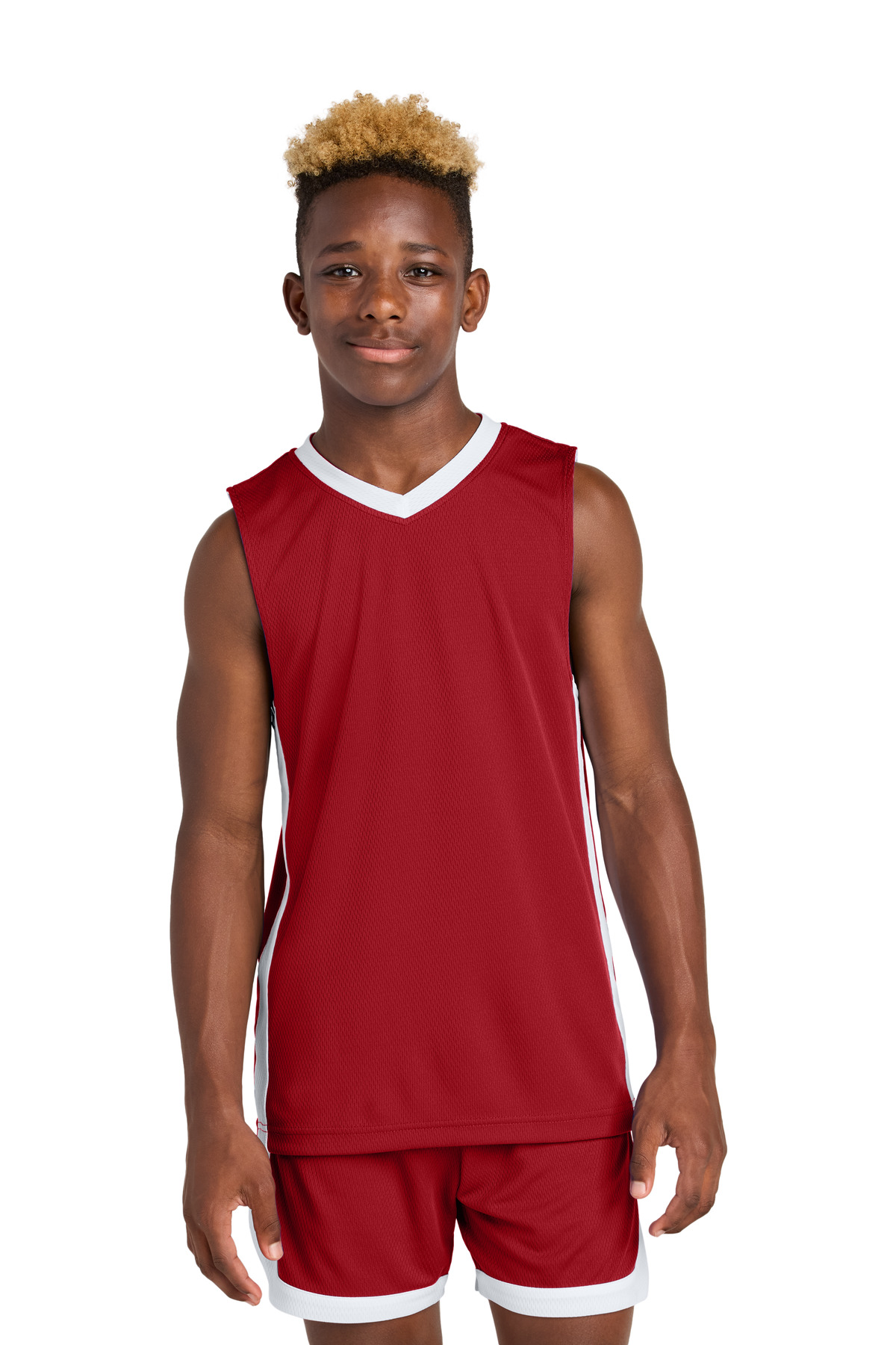 Sport-Tek YST900 Athletic Youth Rival Basketball Rev Jersey T-Shirt in Deep Red/White size XS | Polyester