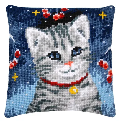Kreuzstichkissen Katze mit Glöckchen Image