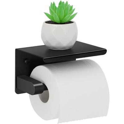 Toilettenpapierhalter mit oberer Ablage – bohrbarer und selbstklebender Halter aus Edelstahl – Image