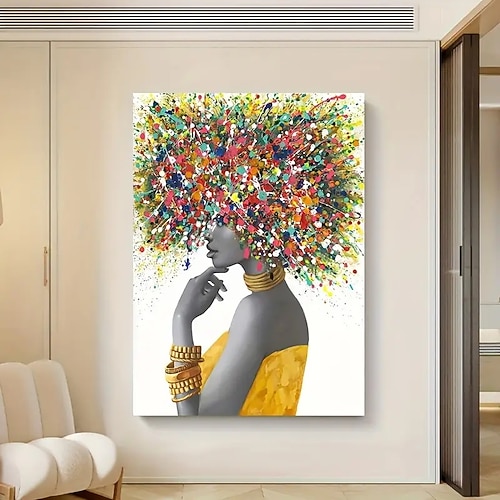 1 pz. Senza cornice, moderna ragazza africana astratta, afro, testa, tessuto, arte murale, colorata, soggiorno, camera da letto, decorazione, poster d'arte moderna, senza cornice.