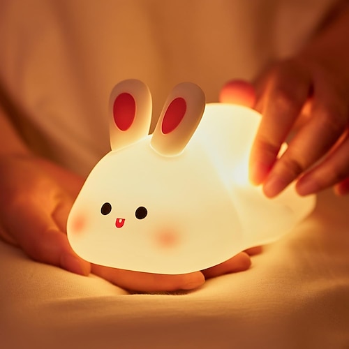 Luce notturna a forma di coniglio con grande faccia, adorabile lampada notturna a LED a forma di coniglietto, luce notturna dimmerabile in silicone per cameretta delle bambine, luci notturne touch