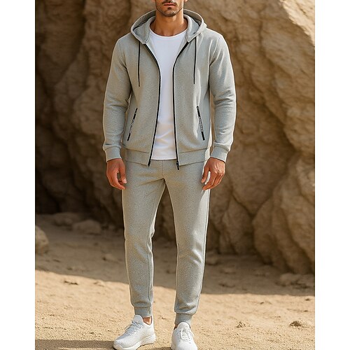 Per uomo Tuta da Ginnastica Pantaloni da Tuta Felpa pullover Coulisse Tasca Tinta unita Completo Abbigliamento Estate Nero Grigio scuro Escursionismo Corsa Antivento Manica Lunga Sport Abbigliamento