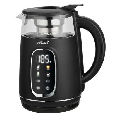 Brentwood Kt-2018Bk 1,100-Watt 1.7-L Cordless Digital Glass Electric Kettle With Tea Infuser, Black