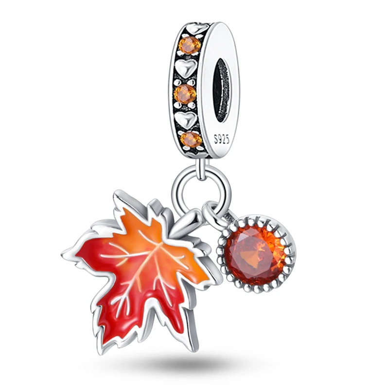 S925 Sterling Silber Charm Bead Anhänger 3mm Herbst Ahornblatt Original Design DIY Edlen Schmuck Machen Elegantes Zubehör