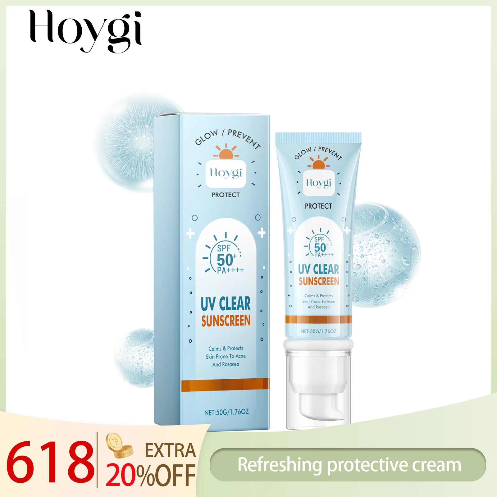 Hoygi ölfreie, leichte Sonnenschutzcreme, Broad Spectrum SPF 50+, nicht fettend, schnell trocknend, für den täglichen Gesichtsschutz und die Make-up-Basis Image