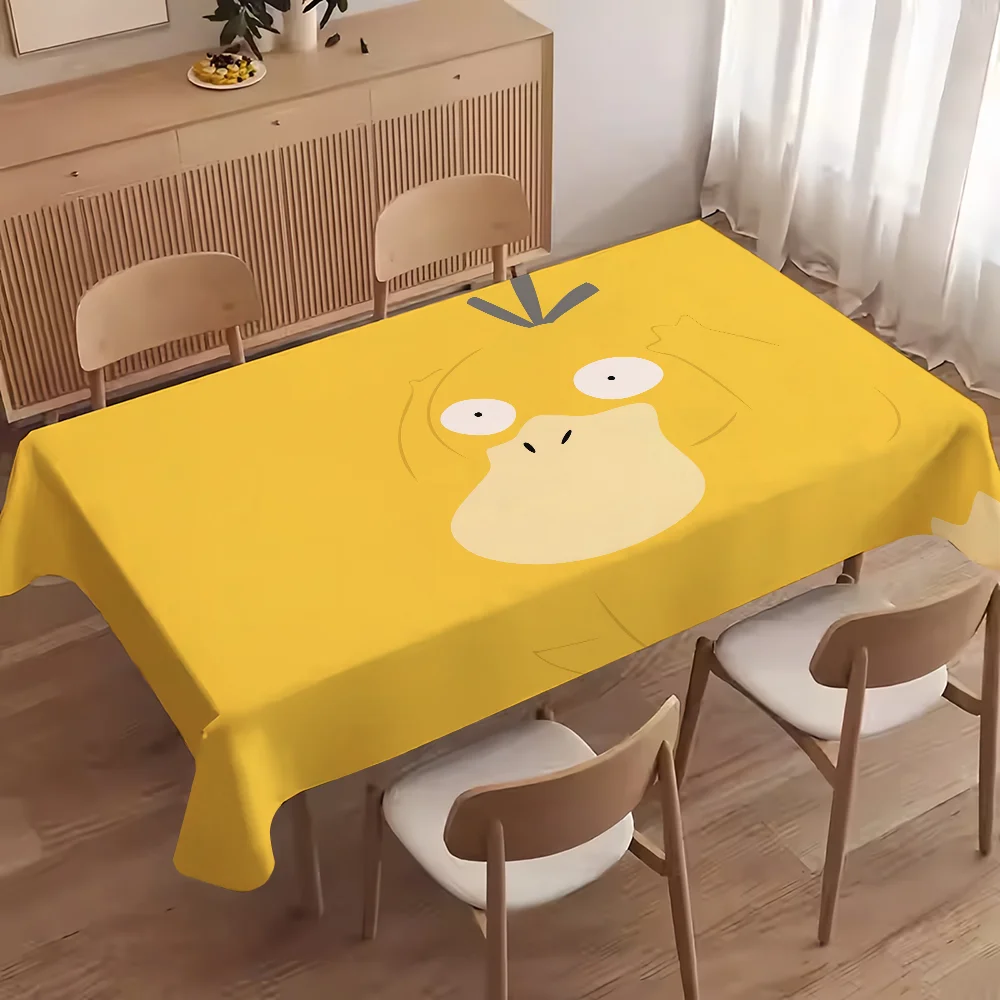 Cartoon P-Pokemon P-Psyduck Niedliche Z-Tischdecke, Tischdecken, Geburtstag, schmutzabweisend, dekorativ, waschbar, Party-Esstisch