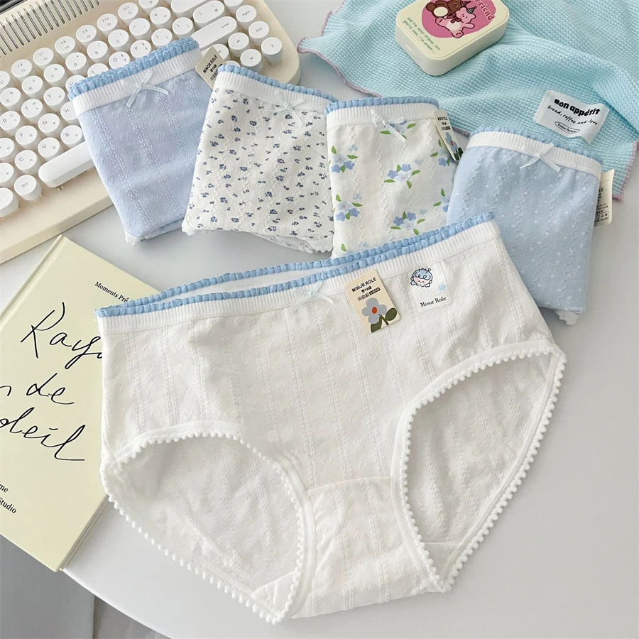 4 Teile/satz Baumwolle Höschen Frauen Mittlere Taille Floral Unterwäsche M-XL Mädchen Sexy Slip Damen Weiche Atmungsaktive Unterhose Dessous Image