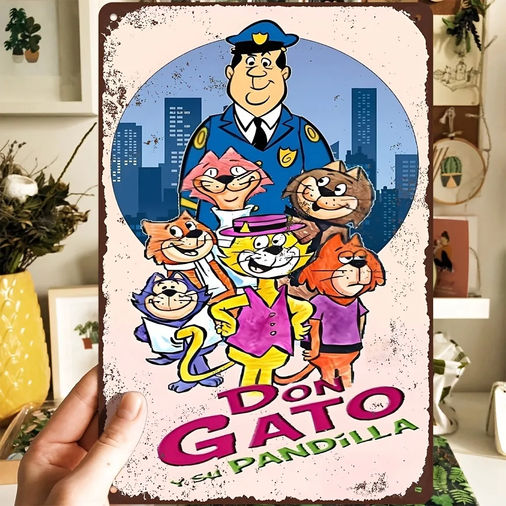 1 Stück Vintage Metallblechschild „Don Gato Y Su Pandilla“ – bunte animierte Charaktere, Wandkunst, wasser- und staubdichtes Aluminiumdekor