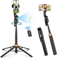 Selfie Stick treppiede con giunto cardanico intelligente AI da 1,8 m/71 pollici pieghevole 360 ° Supporto per telefono con giunto cardanico con tracciamento automatico del volto per iPhone Android
