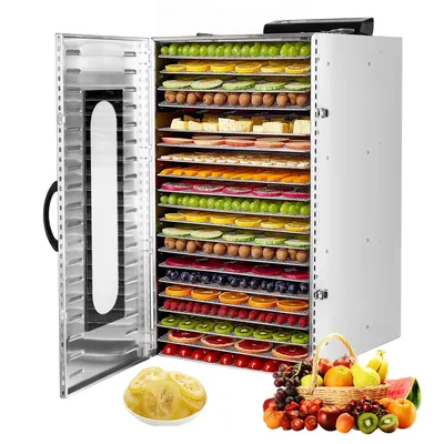 Commercial Grade Food Dehydrator Machine 110V 1500W Stainless Steel 20 Trays Capacity Touch Control LED Display 24H Timer Dryer