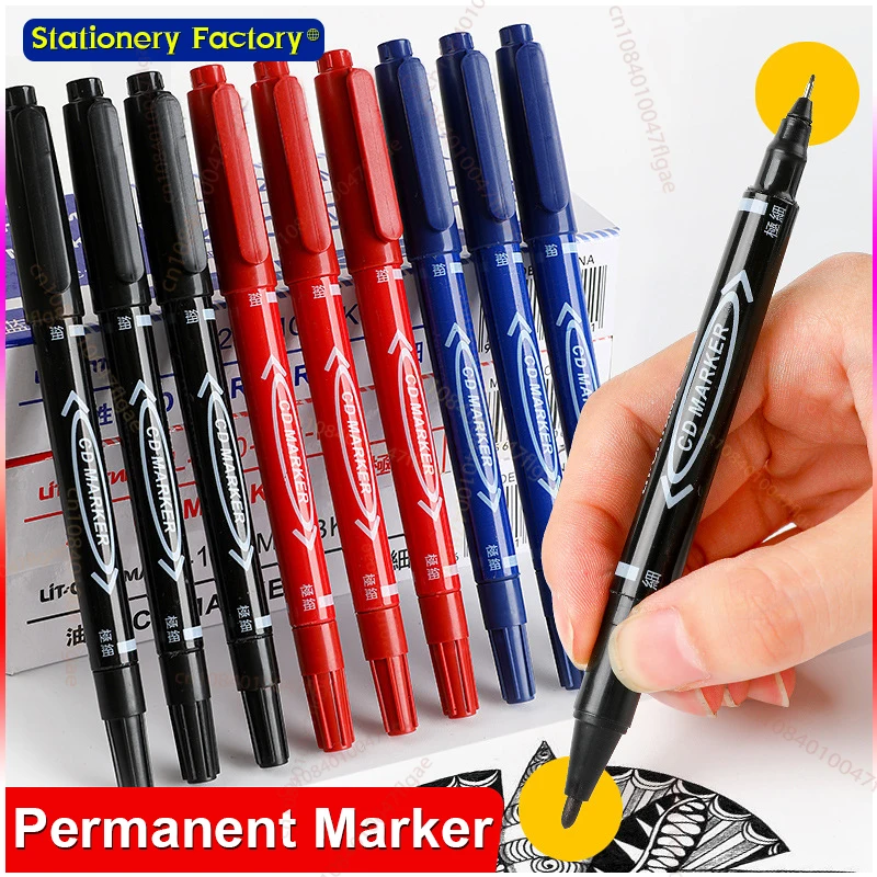 5/10PCs Permanent Marker Schwarz/Blau/Rot Öl Marker Stift Twin Tip Feine Nid Marker Tinte schreibwaren Schule & Büro Liefert Image