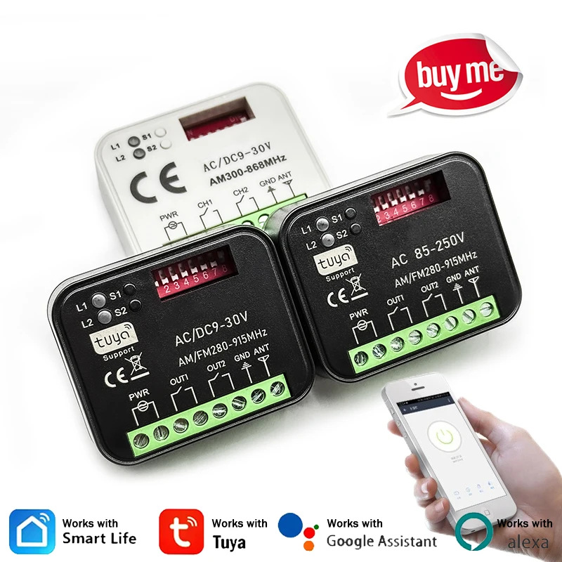 Tuya WIFI Schlau Leben Schalten Modul RX-MULTI 300-868MHz Empfänger 9-30V 85-250V Universal Garage Tür Tor Fernbedienung Empfänger Image