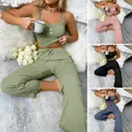 2 pezzi/set pantaloni top completo taglio basso scollo a V senza maniche coulisse vita alta elastica pizzo pigiama estivo da donna set homewear