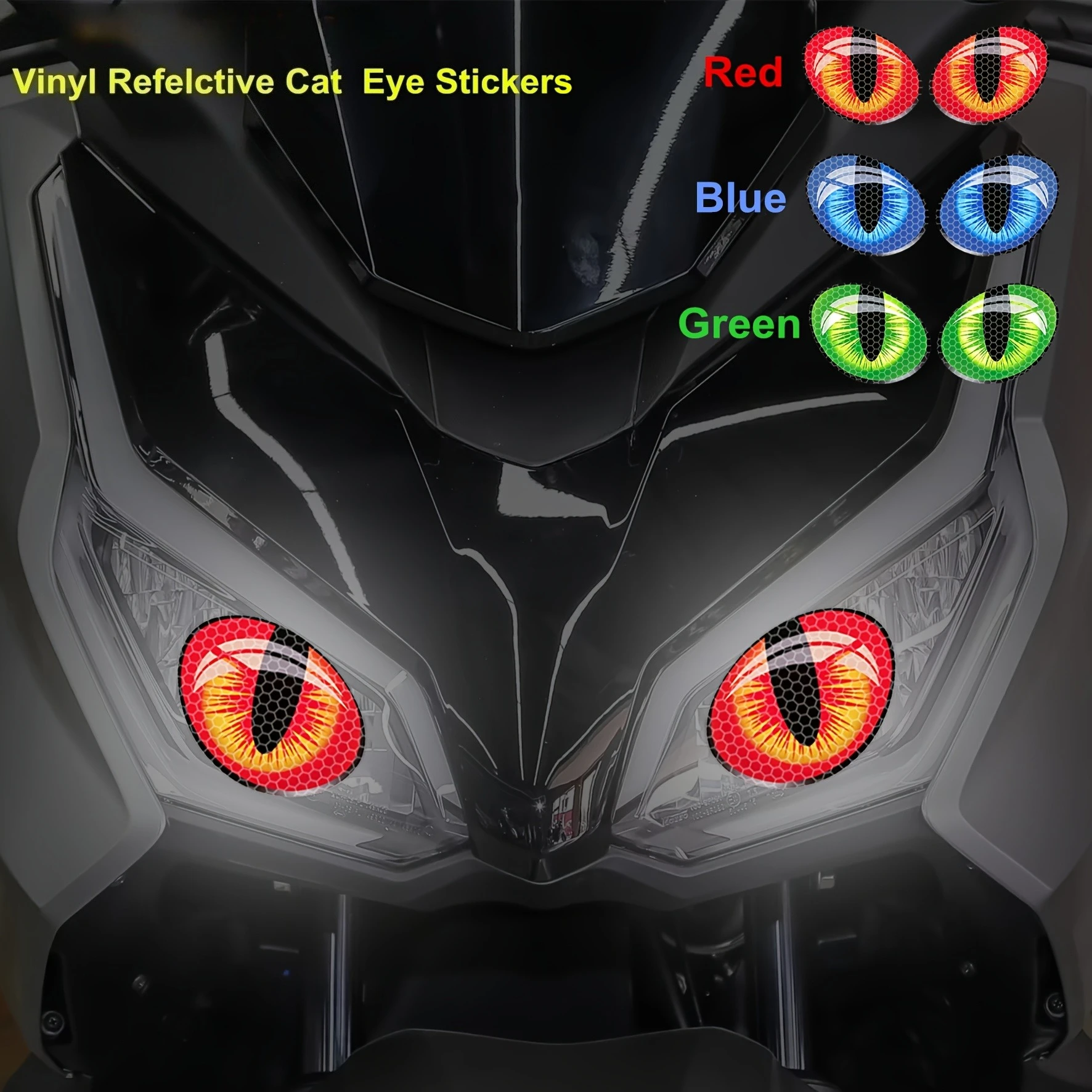 1 Paar Katzenaugen hochreflektierende Lichtaufkleber für Motorräder, selbstklebende Nachtfahrsicherheitswarnung, Motorrad-Vinyl-Aufkleber Image