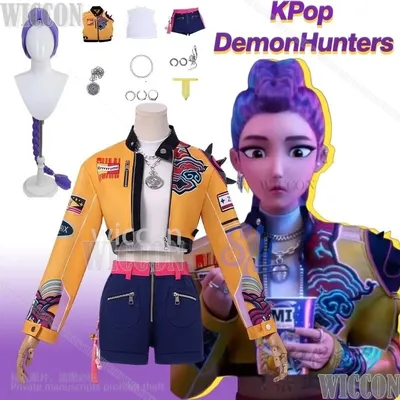 Huntrix Cosplay Anime Film Dämon Jäger Rumi Kpop Idol Bühne Gestickte Dekorative Aufkleber Mode Jacke Halloween Party Image