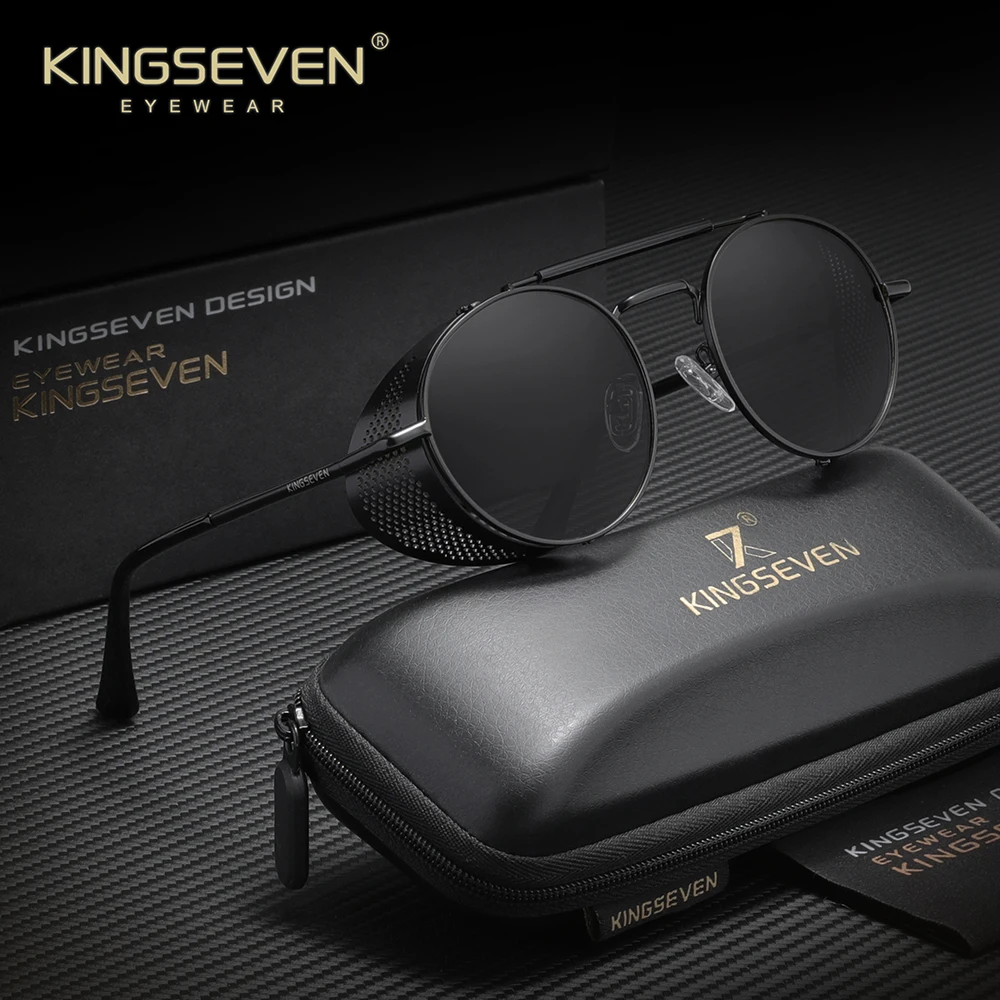 KINGSEVEN Marke Original Neue Sonnenbrille Retro Männer Fahren Reise Polarisierte UV400 Runde Rahmen Steampunk Luxus Trendy Brillen Image