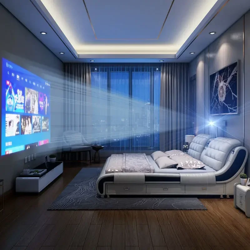 Luxus Doppelbett Smart Schlafzimmer Design Mädchen Schönheit Multifunktionale Bett Schlafen Prinzessin Leder Camas De Casal Home Möbel Image