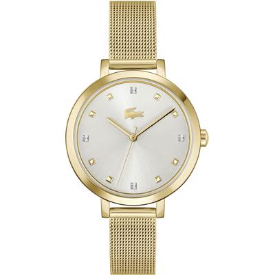 Quarzuhr LACOSTE "RIGA", gold (goldfarben, weiß), Armbanduhren, Damen, Armbanduhr, Damenuhr, Lederarmband, analog, Glaskristalle Image