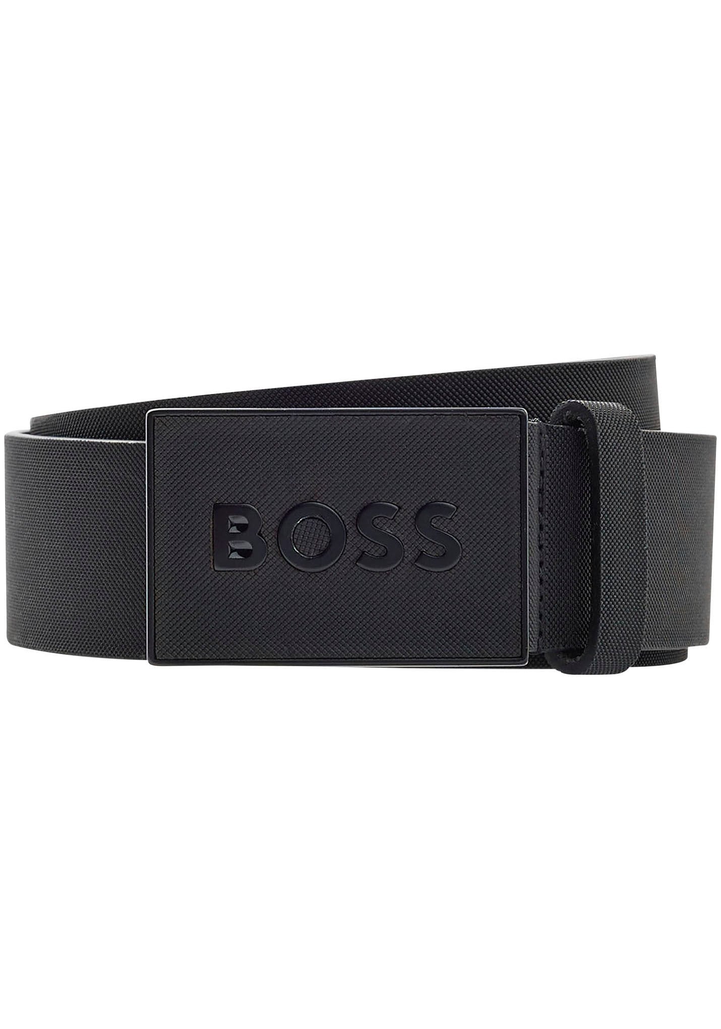Ledergürtel BOSS "Boss_Icon-S1_Sz40", Herren, Gr. 11,5, schwarz (schwarz001), Leder, Gürtel Ledergürtel, mit BOSS-Logo-Prägung auf der Koppelschließe
