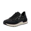 Sneaker RIEKER, Damen, Gr. 43, schwarz, Lederimitat, Textil, sportlich, Schuhe, Freizeitschuh, Schnürschuh, Halbschuh mit modischen Akzenten