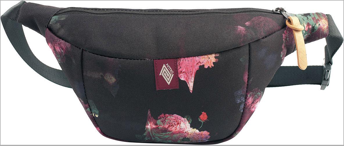 Gürteltasche NITRO "Hip Bag", Damen, Gr. B/H/T: 25cm x 14cm x 8cm, schwarz (schwarz, rosa), Polyester, Taschen Gürteltasche, Hip Bag, Bauchtasche, Hüfttasche, Umhängetasche
