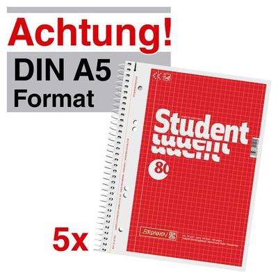 Brunnen 5x Collegeblock »Student Kleinformat« A5 kariert 5 x 5 mm Image