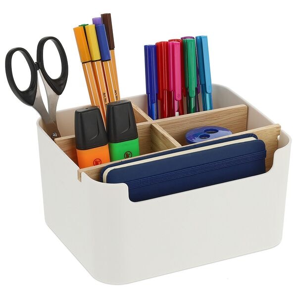 relaxdays Schreibtisch-Organizer 5 Fächer weiß, 18x9.5x15 cm