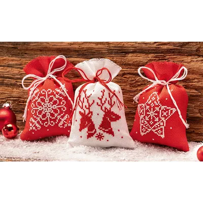Geschenksäckchen Nordic rot/weiß, 3er-Set Image