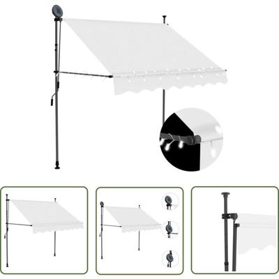 Einziehbare Markise Handbetrieben mit led 150 cm Creme - Markise - Sonnenschutz - Gartendekoration Image