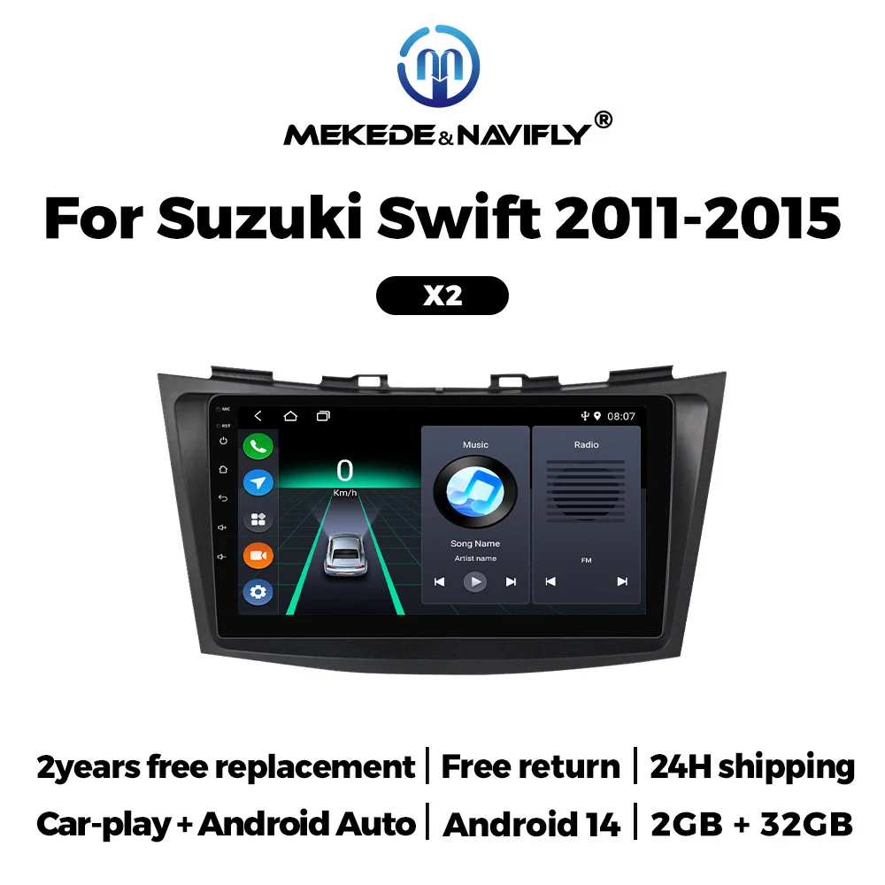 MEKEDE Carplay Auto Android 14 Autoradio Multimedia Player für Suzuki Swift 4 2011–2015 Stereo GPS Navigation 2 DIN Head Unit Image