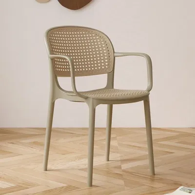 Richome Rattan Plastic Chairs Household Stackable Dining Chairs Outdoor Leisure Backrest Chairs With Armrests Desks And Chairs