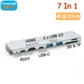 Docking station USB C hub USB C 7 in 1 per interfaccia multimediale ad alta definizione Lettore di schede SD/TF a ricarica rapida 4K a 30 Hz 100 W