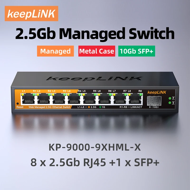 KeepLiNK Switch géré 9 ports 2,5 Go avec 8 ports 2,5 Go Ethernet 1 port 10 Go SFP+