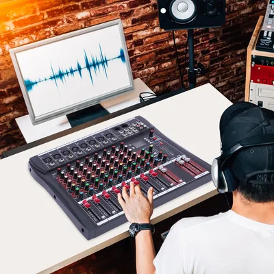 DJ-Controller, Audio-Mixer, 18 W, Mischpult, Bluetooth-Mixer mit Verstärker, Power-Mixer mit LCD-Display, USB-Steckplatz für Musikbars Image