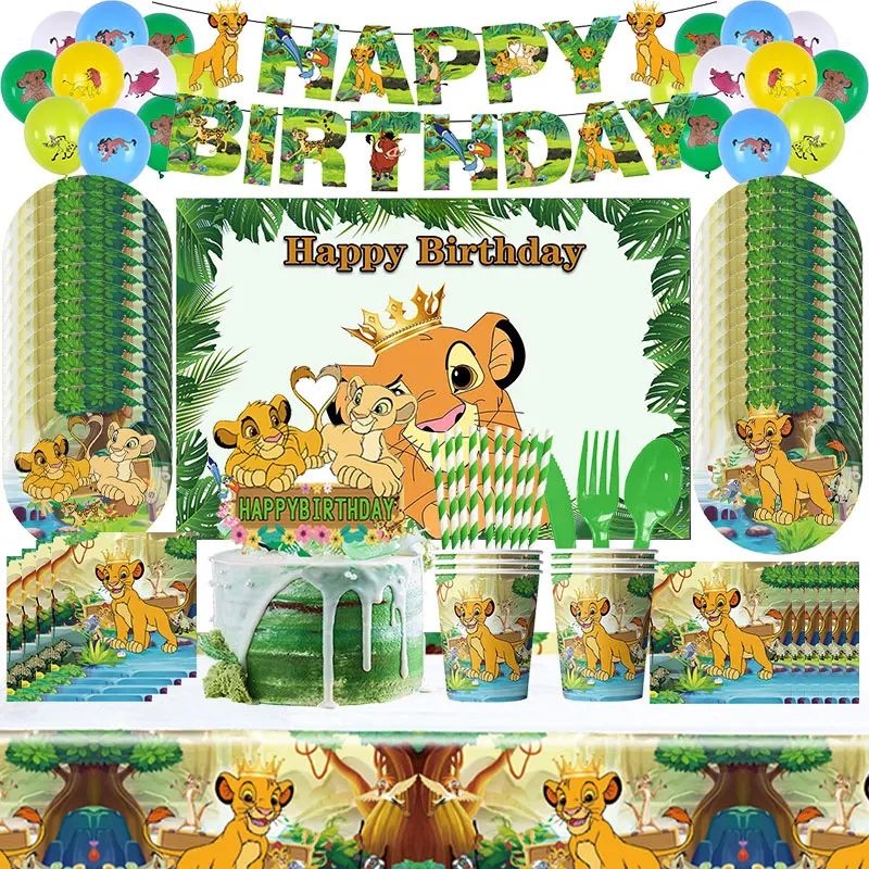 Nuovo Re Leone Simba Decorazione di Compleanno Disney Simba Forniture per Feste Stoviglie Palloncini Tazze Piatti Kit Sfondo per Bambini Deco