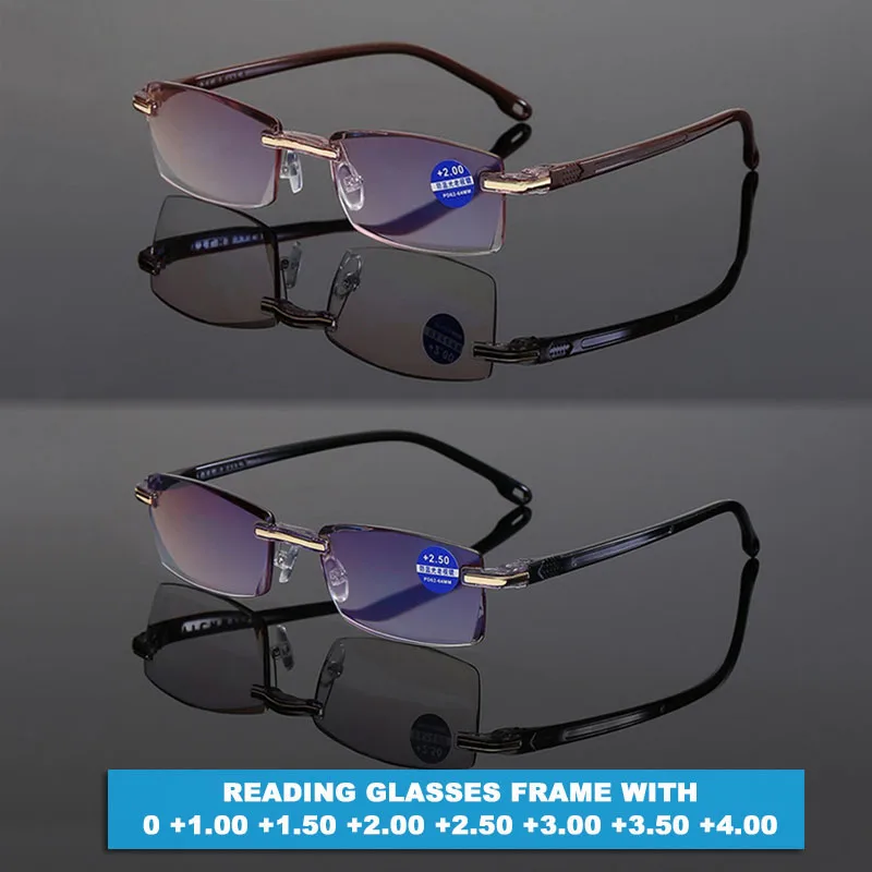 1/2PCS Männer Randlose Platz Grau Objektiv Lesebrille Frauen Anti-blau Licht Presbyopie Computer Brillen weit Anblick + 1,5 + 2,0 + 2,5 Image