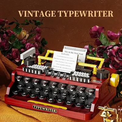 Vintage Typewriter Building Block Set, Creative Collectible Vintage Typer Model with Pressable Buttons,Best Home Gift for Adults
