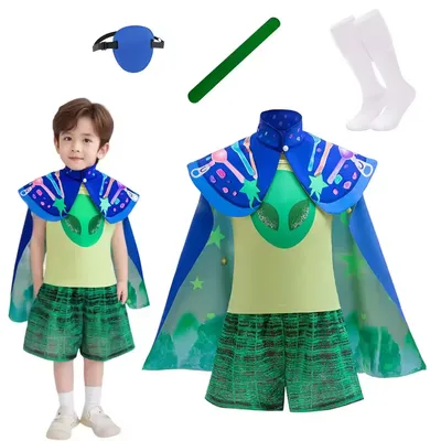 Elio Alien Adventure-Sets für Kinder, Film, gleiches Halloween-Cosplay-Kostüm, Kinder-Sets + Prop-Zubehör, grüner kurzer Anzug für Jungen Image