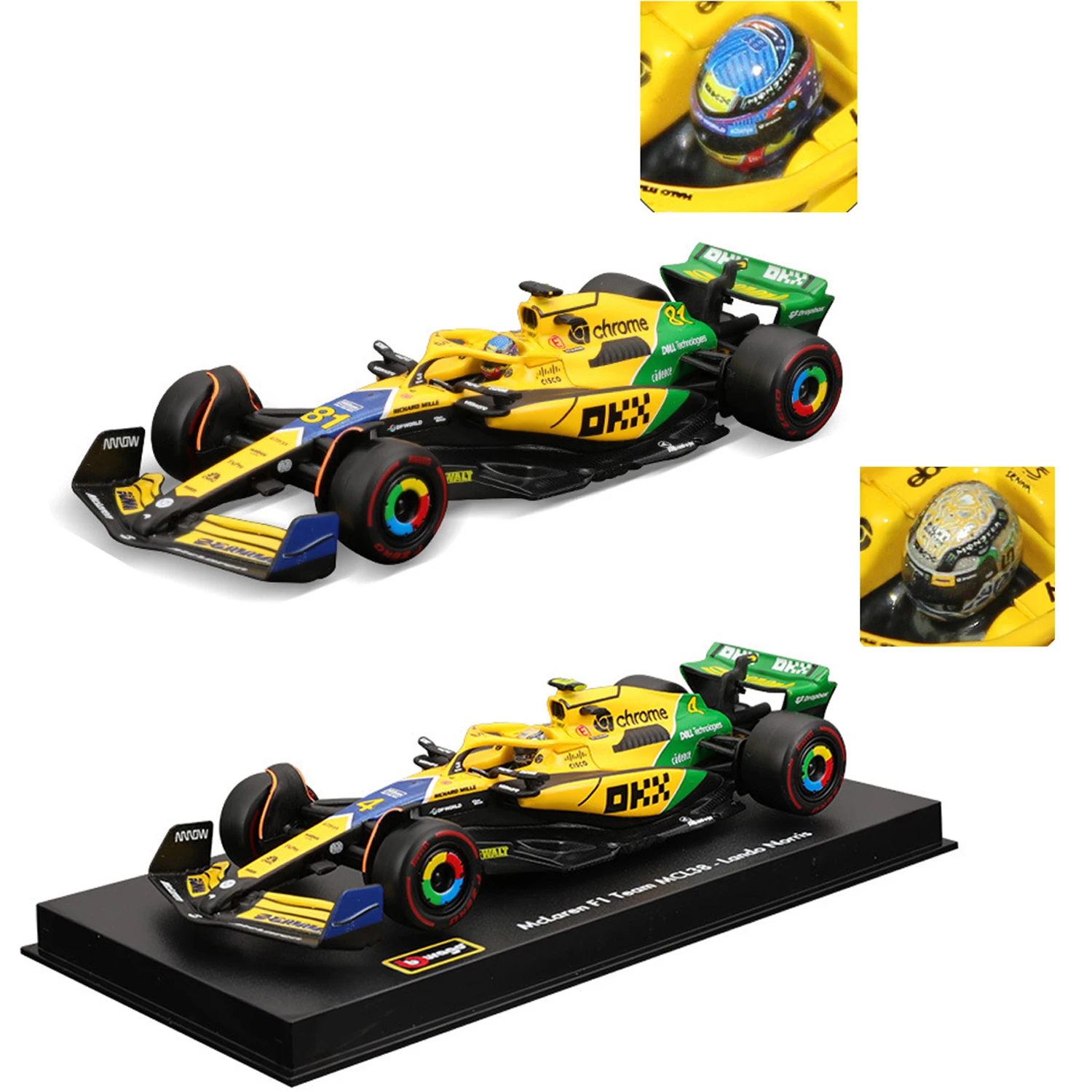 Bburago 1:43 2024 F1 Mclaren MCL38 Monaco Grand Prix Legierungsauto-Miniatur-Druckgussmodell # 4. Lando Norris # 81er Oscar Piastri Spielzeug Image