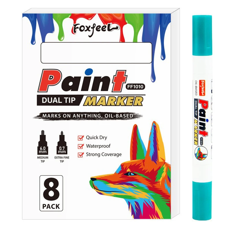 8 farben/set Doppelköpfige Permanent Farbe Marker Wasserdicht Weiß Marker Reifen Lauffläche Gummi Stoff Farbe Metall Farbe Marker Stifte Image