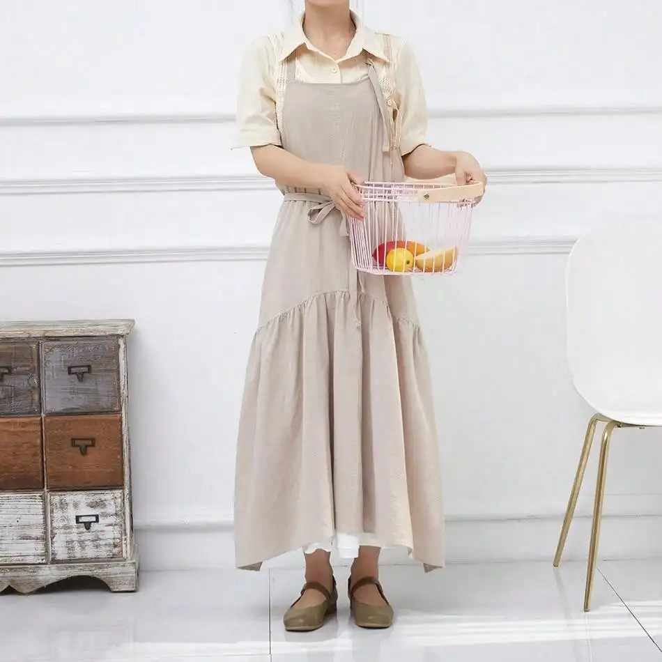 Kurze Nordic Wind Meerjungfrau Fee Baumwolle Leinen Kochen Küche Schürze Für Frau Kleid Blume Shop Kittel Friseur Lätzchen Image