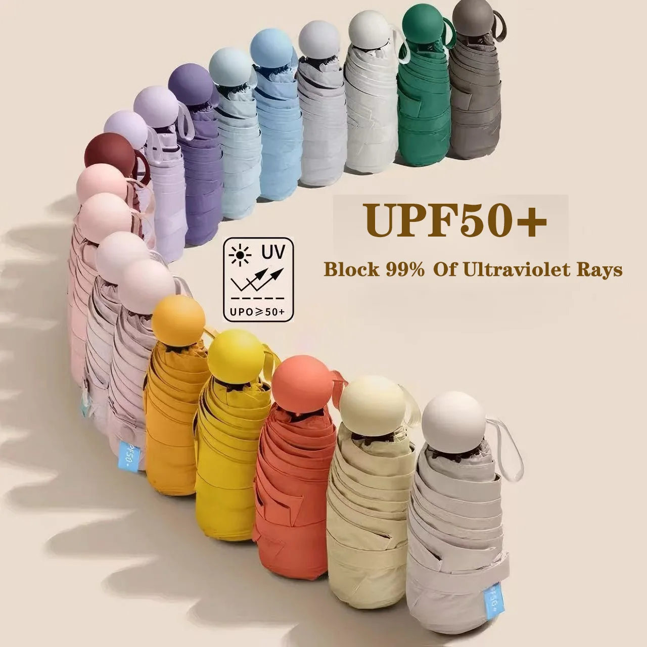 1 Stück Mini Upf50 + Sonnenschirm, tragbar, UV-beständig, Sonnenschutz, geeignet für Mädchen an sonnigen und regnerischen Tagen, Kapselschirm Image